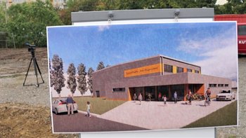 Eine Modell-Abbildung der neuen Sporthalle